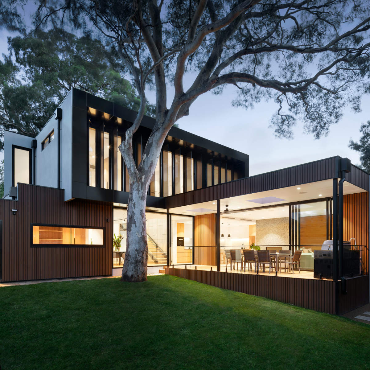 exterior image of nicely lit home