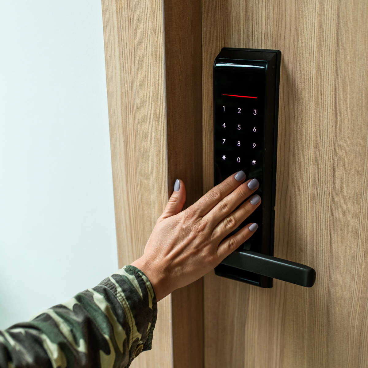 image of entry door handle with keypad
